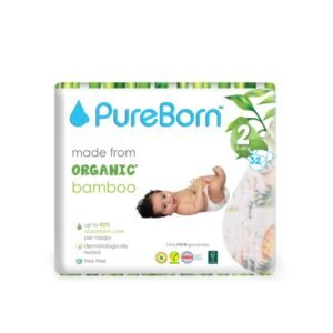 Pureborn 68Pcs Organic Bamboo Diapers Size- 1 ( up to 5kg )