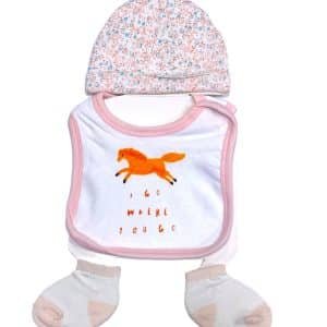 Newborn Baby 3 Pcs Gift Set (Bib, Anti-Scratch Mittens & Socks 0-6 Months)