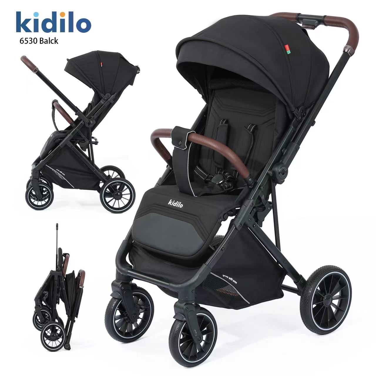 Kidilo 6530 Travel Stroller - Black/Leather Edition - bably land