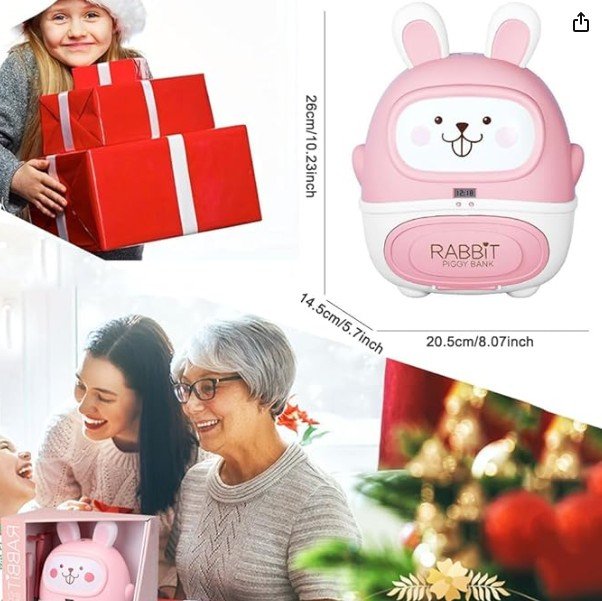 Electronic Multifunctional Deposit Box for Kids,Money Bank with Password Cute ATM Rabbit Piggy Bank,Auto Scroll Paper Piggy Bank,Great Toy Gift for Girls Boys Children Ages 6-12 Birthday Gift - Image 6