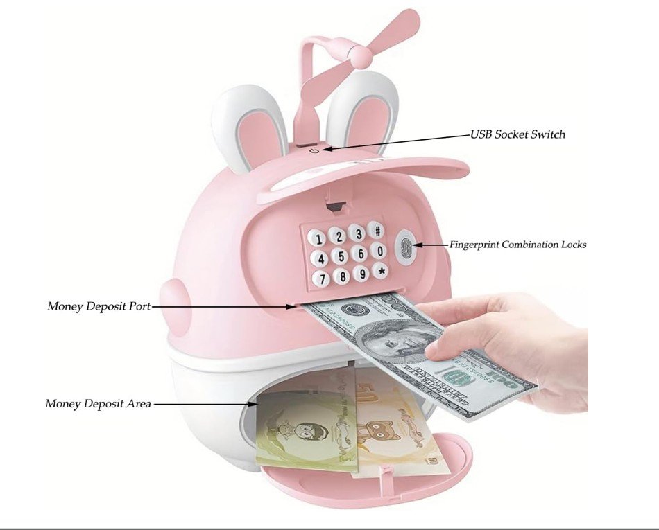 Electronic Multifunctional Deposit Box for Kids,Money Bank with Password Cute ATM Rabbit Piggy Bank,Auto Scroll Paper Piggy Bank,Great Toy Gift for Girls Boys Children Ages 6-12 Birthday Gift - Image 5